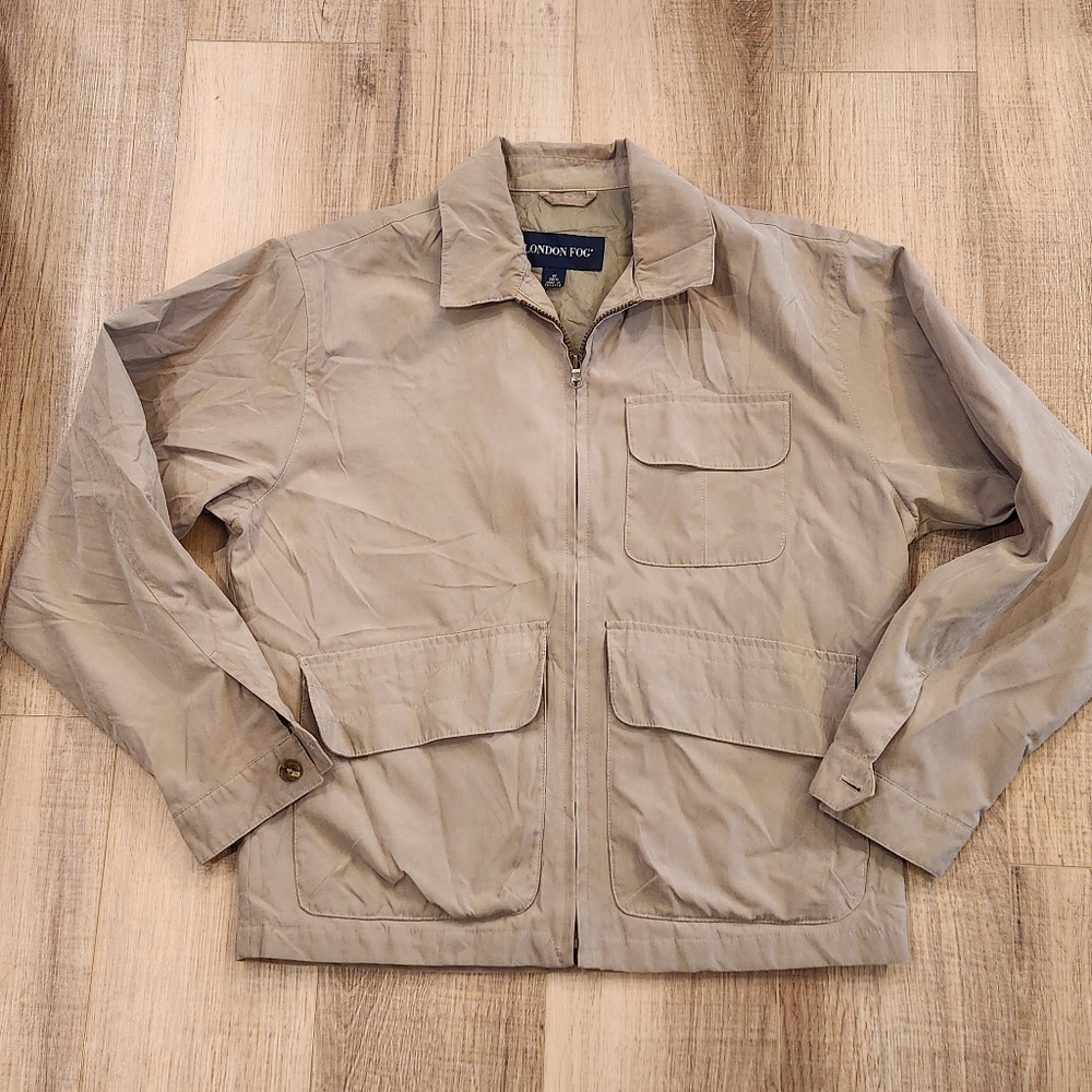 London Fog Men's Tan Zip Jacket M Lightweight Casual Full-Zip Outerwear Pockets
